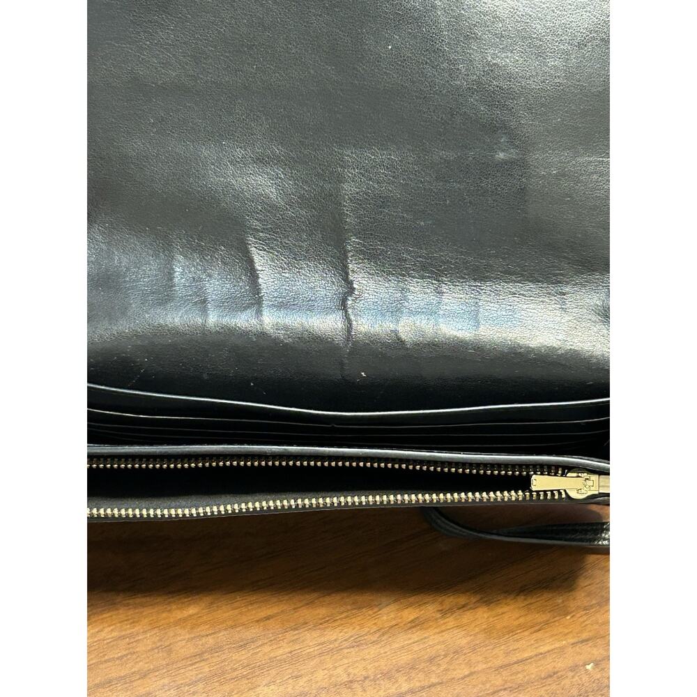 Coach Black Pebble Leather Foldover Crossbody Clutch Wallet Slim Purse - Picture 4 of 14